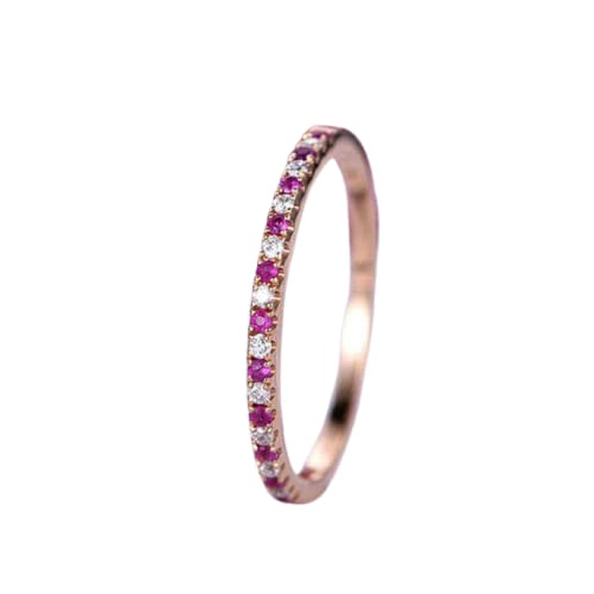 HeartsAndYou 1ct Natural Alternating Pink Ruby & Diamond Band 100% REAL 14k SOLID Rose Gold