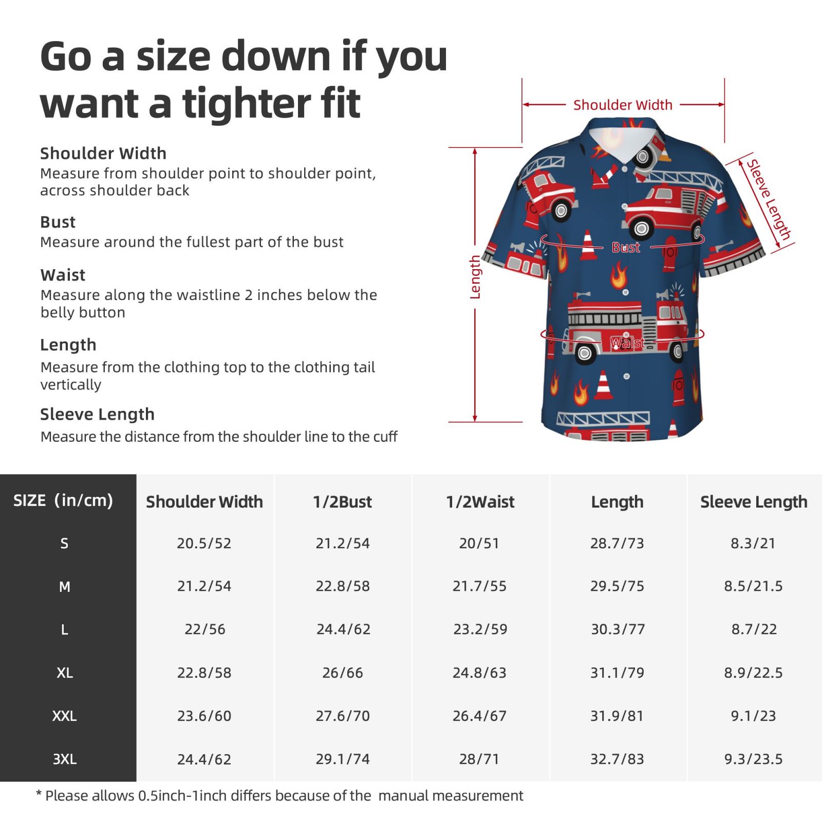 Logiee Fire Truck 1 Print Mens Hawaiian Shirts,Loose-Fit Short Sleeve Button Down Tropical Aloha Beach Shirt,Summer Vacation Wedding Tops,3X-Large