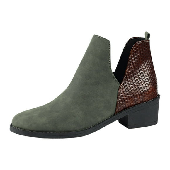 WEAIXIMIUNG Womens Ankle Boots Wide Width Maroon Women's Autumn and Winter Fashion Leather Leather Matching Ankle Boots Casual Comfort Boots