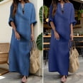 thumbnail image 2 of Quixlent Summer Maxi Dress for Women Casual Loose Fit Long Sleeve V Neck Dress Boho Beach Vacation Long Dress with Front Pocket, 2 of 8