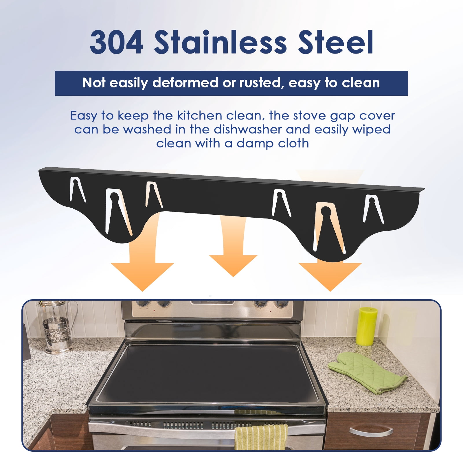 2Pcs Stainless Steel Stove Gap Cover Heat Resistant Kitchen Oven Gap Filler Rustproof Stove Guard for Home Kitchen