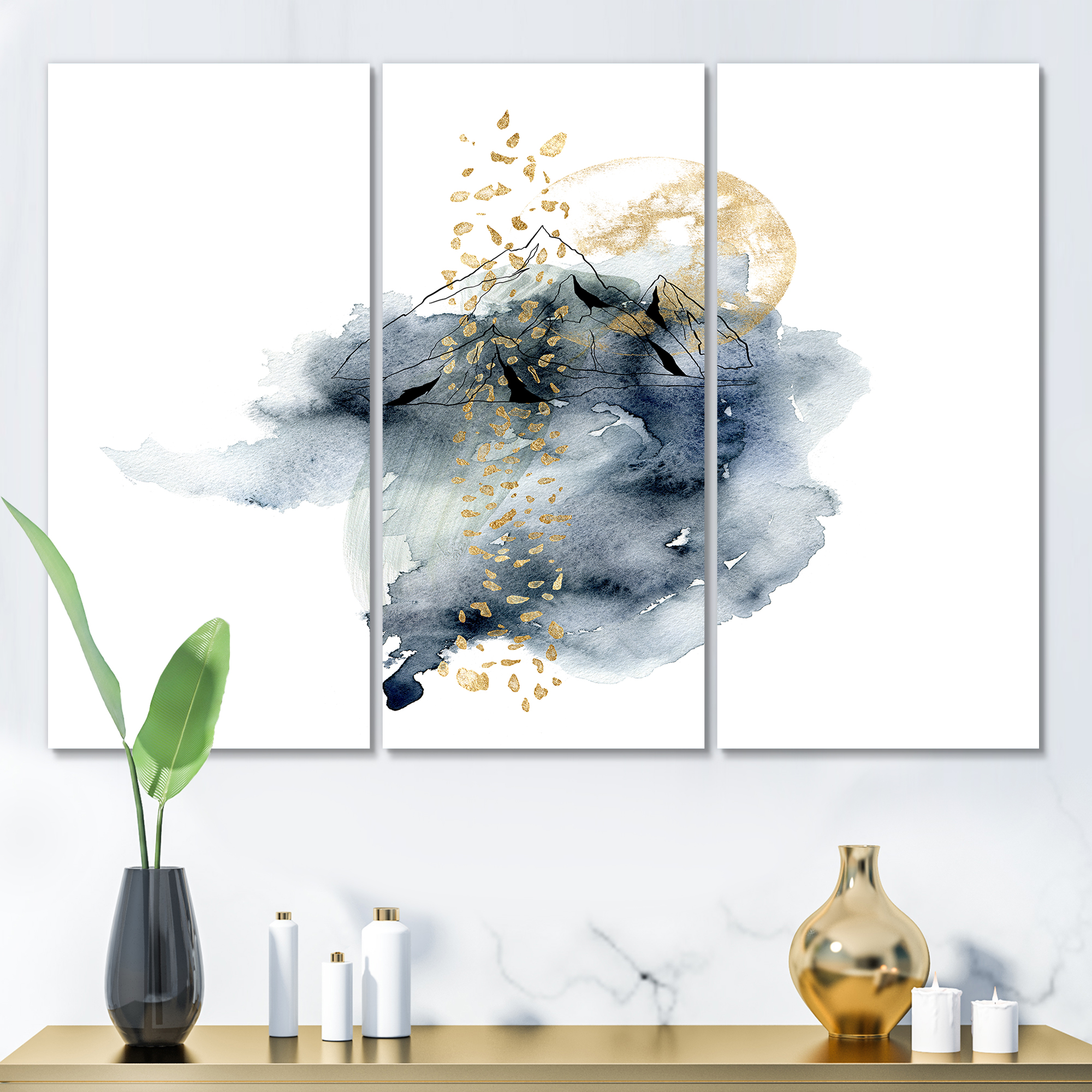 Designart ' Minimalistic Landscape of Moon With Mountains ' Modern Canvas Wall Art Print