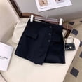 thumbnail image 3 of Women Shorts Skirts Korean Irregular A Line Wide Leg Shorts Office Lady Elegant High Waist Solid Casual Suit Short Pants, 3 of 5