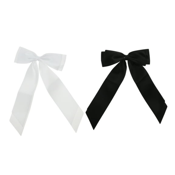 Unique Bargains 2 Pcs Fashion Double Ribbon Hair Clips Hairdo Clip White Black