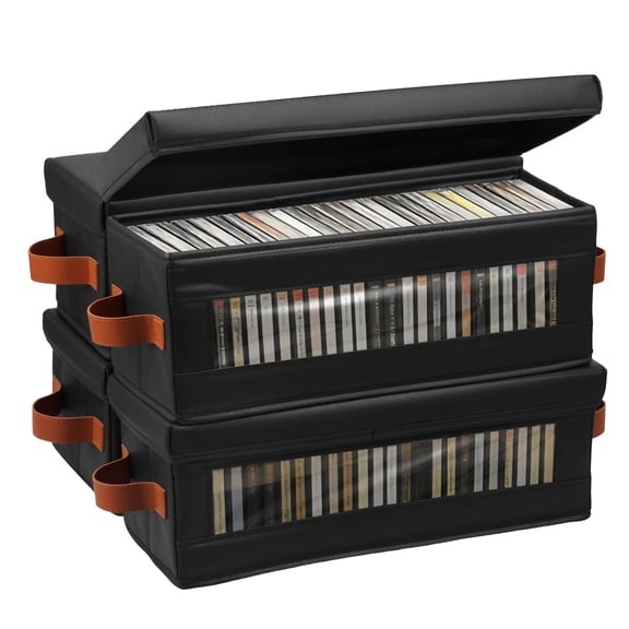 Grusce 4 Pack DVD Storage Box with Visible Window, Dustproof DVD Case Holder Organizer with Lid and Handle, Hold Up to 104 Case CD Holder for CD Storage 15.75 x 6.1 x 5.71In