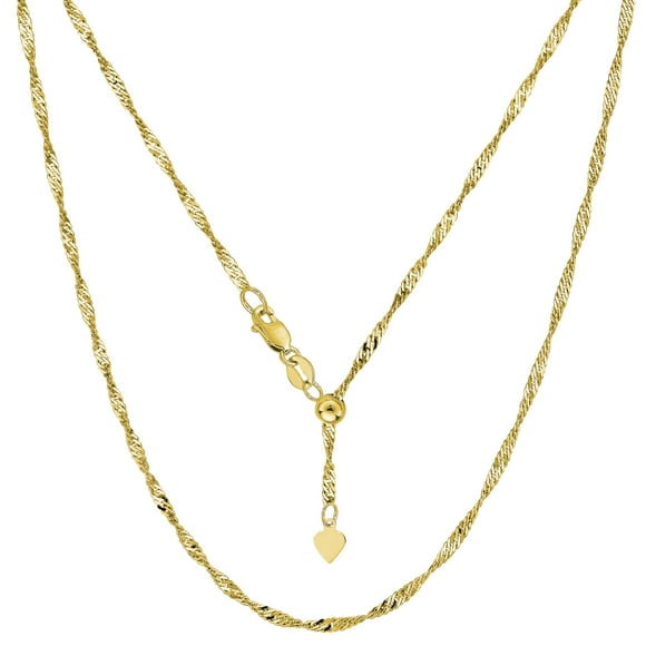 14k Yellow Gold Adjustable Singapore Link Chain Necklace, 1.15mm, 22"