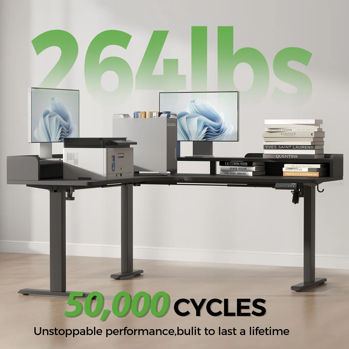 62.9" Electric L Shaped Standing Desk ,Adjustable Height Corner Desk with Monitor Shelf, Sit Stand Table for Home Office Computer Workstations,Splice Board,Black