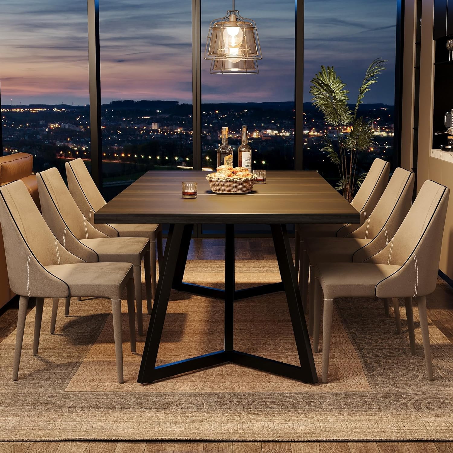 Tribesigns 70.86-Inch Large Dining Table for 6-8, Modern Black Dining Room Table with Metal Frame for Home Living Dining Room Family