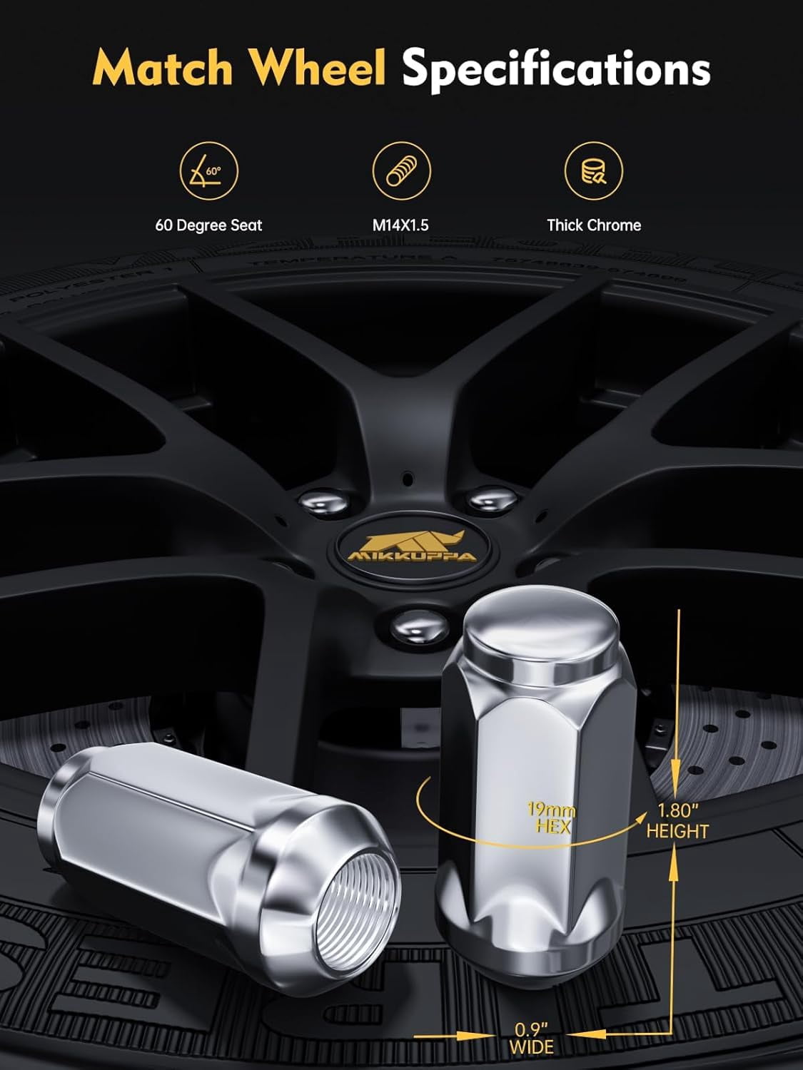 MIKKUPPA M14x1.5 Lug Nuts - Replacement for Chevy Silverado 1500 Traverse Colorado Tahoe, GMC Sierra Savana Aftermarket Wheel, Chrome 24pcs Wide 23mm Closed End Bulge Acorn One-Piece Tire Lug Nut