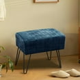 thumbnail image 5 of Home Soft Things Textured Velvet Ottoman Stool Chair, Upholstered Footrest with Black Metal Legs, Majolica Blue, 19" x 13" x 17", 5 of 7