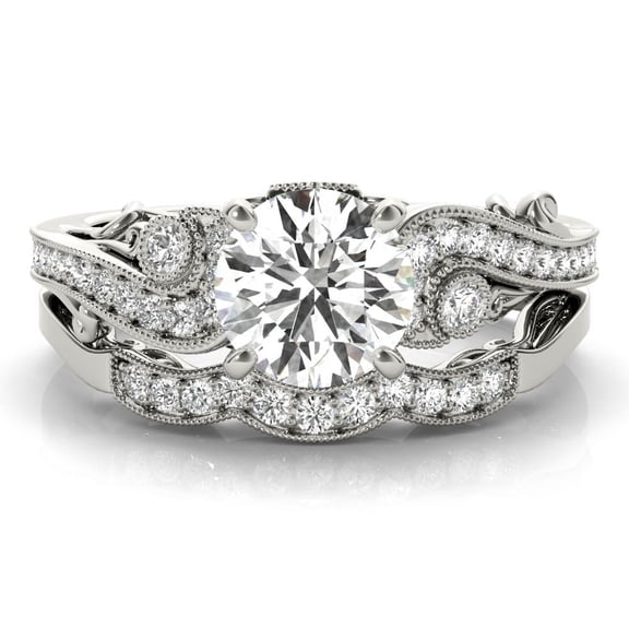 Spot Jewel 1.8 Ct Vintage Bridal Set - Brilliant Round Cut Lab-Created Simulated Diamond Ring with Milgrain Details - Women’s 14K White Gold Plated Jewelry - Forever Diamond Ring for Women's