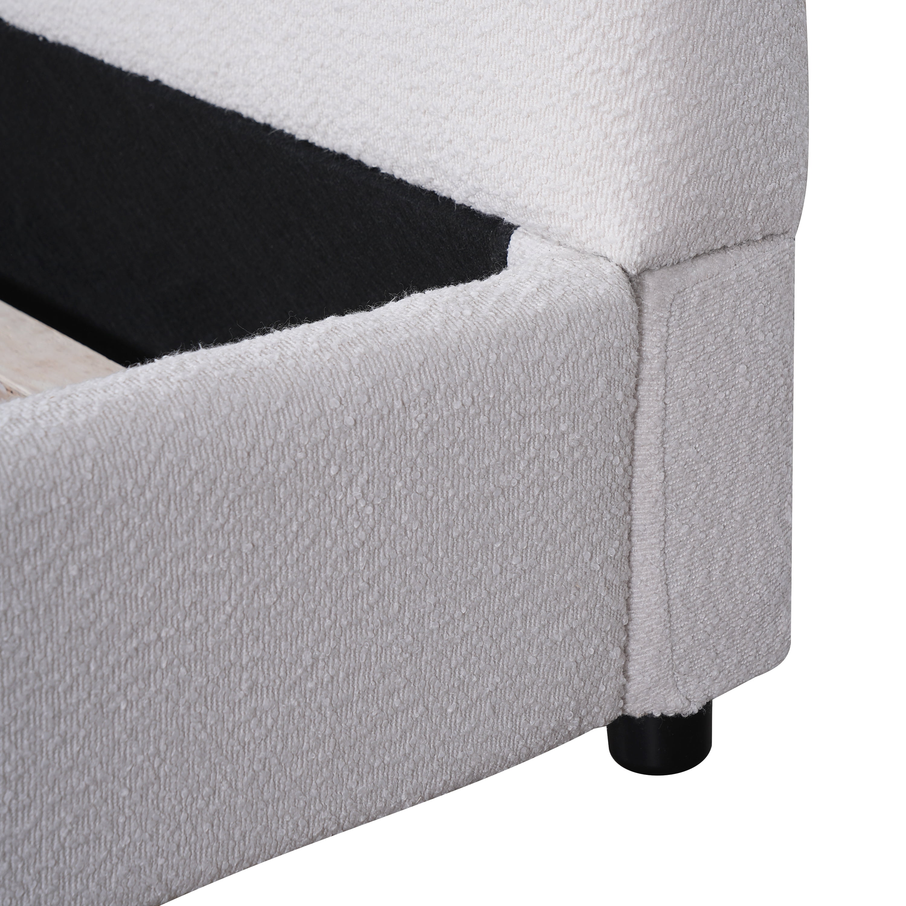 Queen Size Bed Frame with Boucle Upholstered Round Curved Headboard, Platform Bed with Wood Slats for Bedroom, White