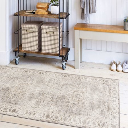 ReaLife Machine Washable Rug - Stain Resistant, Non-Shed - Eco-Friendly, Non-Slip, Family & Pet Friendly - Made from Premium Recycled Fibers - Vintage Bohemian Medallion - Beige Ivory, 2'6 x 8'