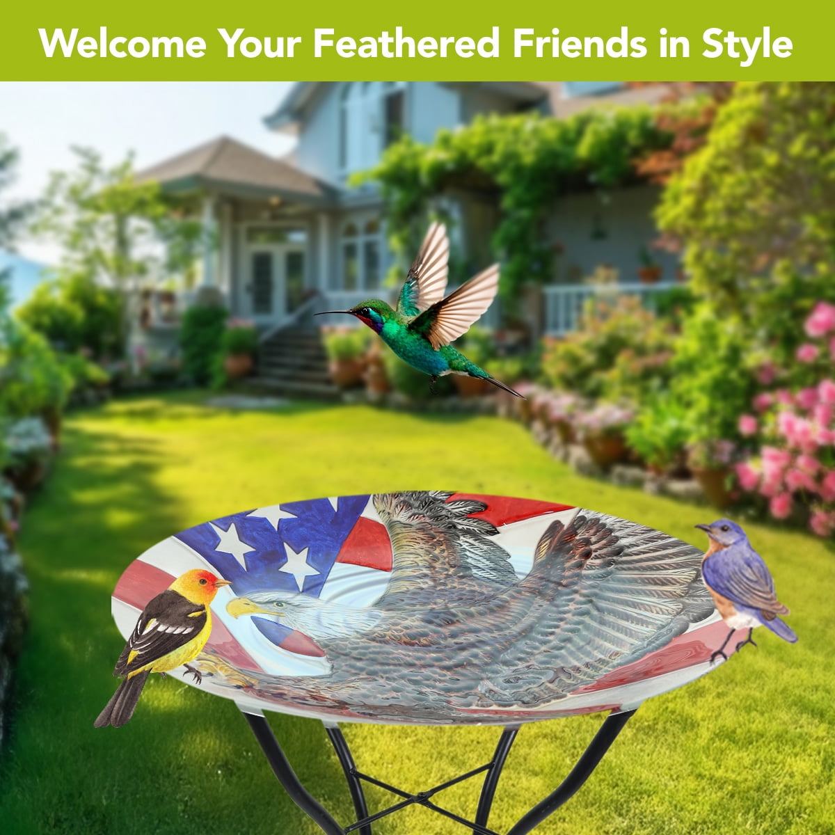 Briarwood Lane Everyday Glass Birdbath Including Metal Stand Freedom Eagle Birdbath