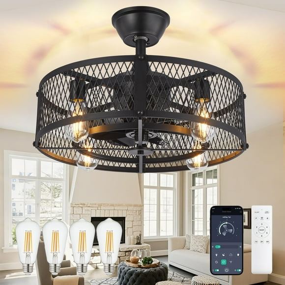 Ventilador de techo DINGLILIGHTING DLLT 20" Farmhouse Black Light