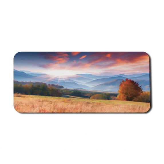 Autumn Computer Mouse Pad, Colorful Scene with Tree Wheat Field and Mountains Agriculture Themed Digital Design, Rectangle Non-Slip Rubber Mousepad X-Large, 35" x 15", Multicolor, by Ambesonne