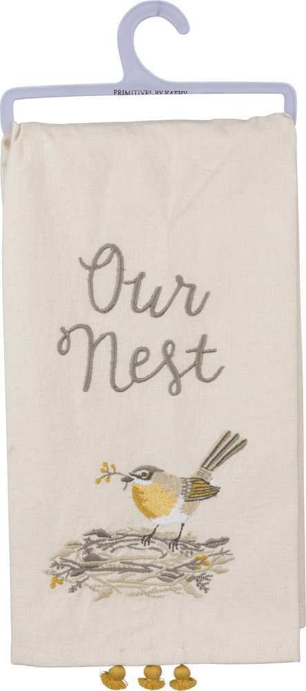 “Welcome to our nest” Kitchen Towel Set Of 2 Towels W/Nest & Eggs & 1 white/gray 