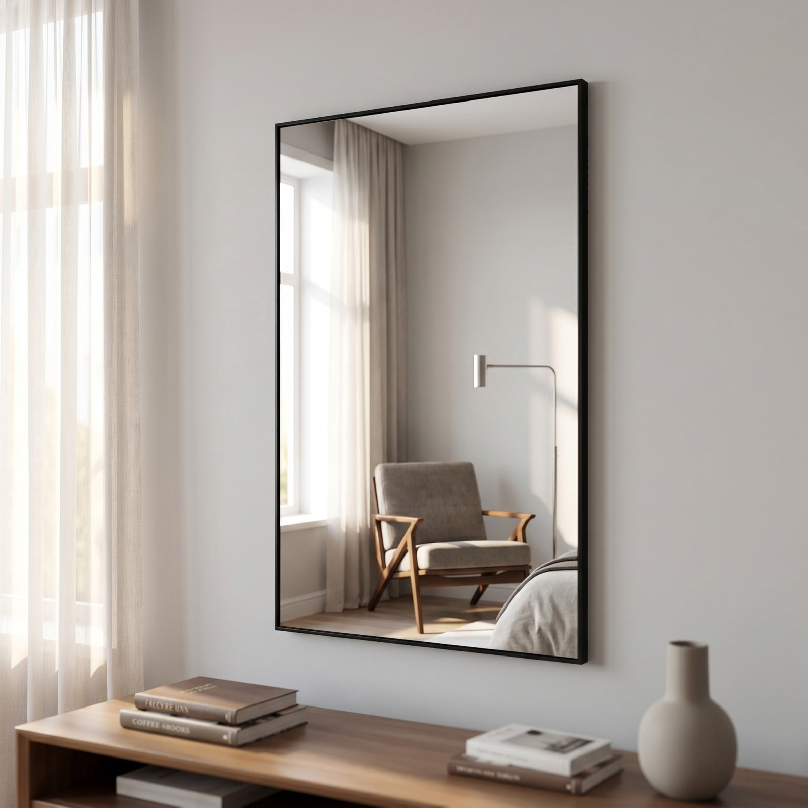 Gleamira 26"x38" Rectangular Bathroom Mirror Wall Mounted Mirror with Metal Frame, Black
