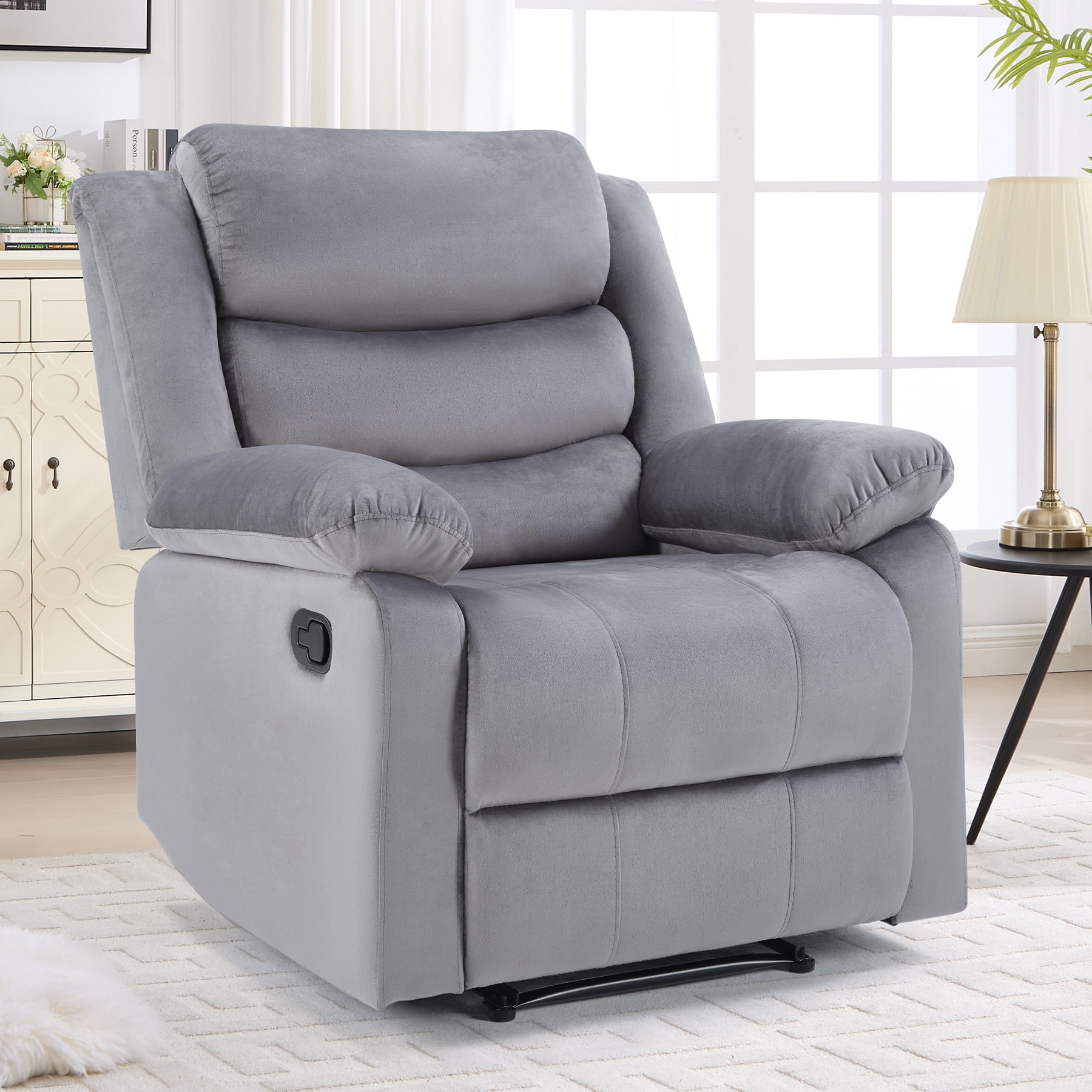 Bonzy Home Modern Comfort Reclining Chair Set of 2, Breathable Fabric Recliner Chairs, Gray