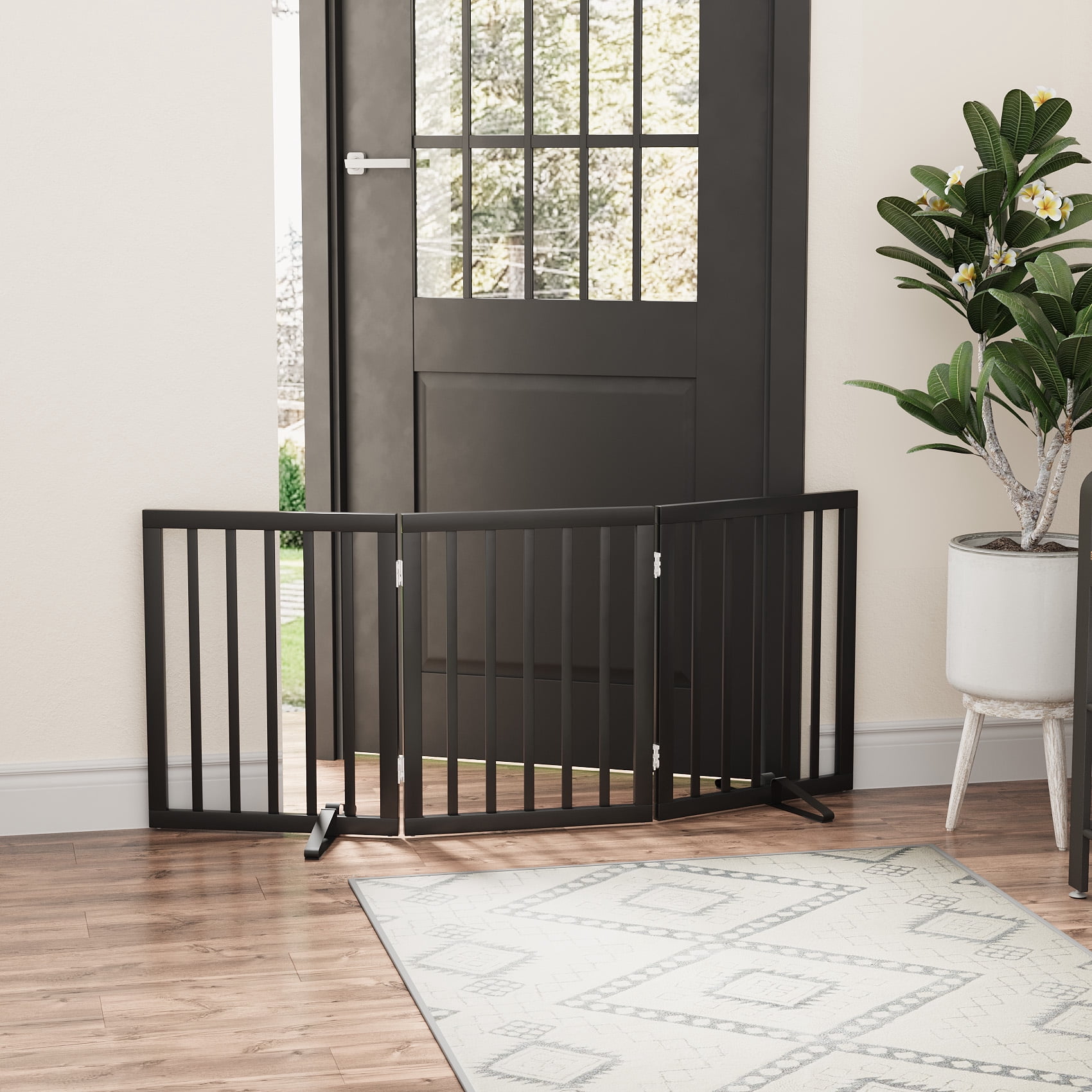 Algherohein Dog Gate for Inside,Bamboo Freestanding Pet Gate for Doorways,Indoor, 24" Black