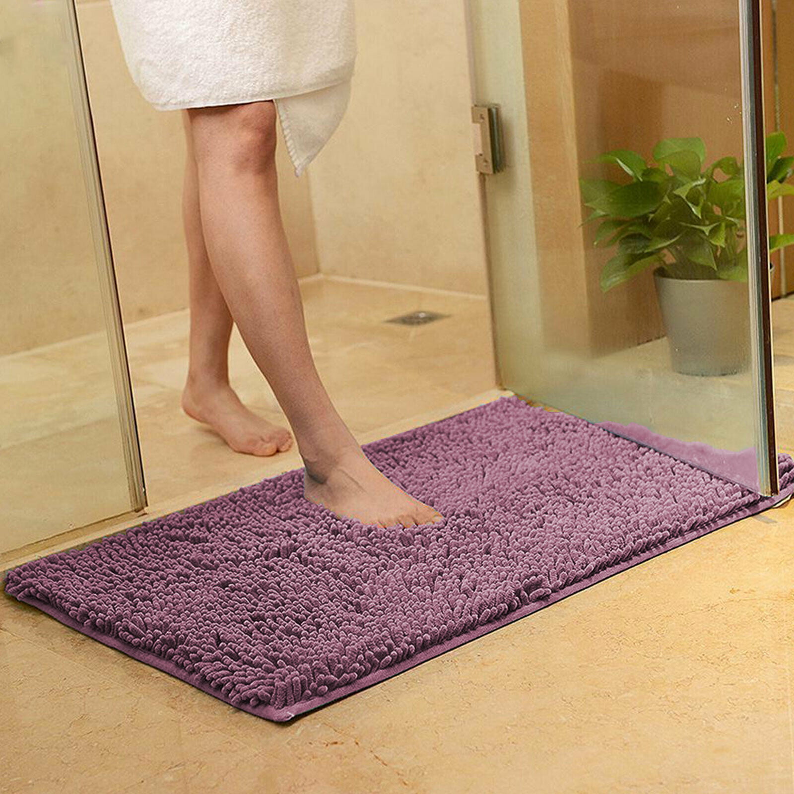 Washable Soft Shaggy Non Slip Absorbent Bath and Room Mat Shower Rugs Purple 