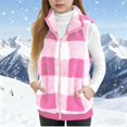 thumbnail image 2 of GiLiling Girls Plaid Fleece Vest Fuzzy Sleeveless Cardigan Fuzzy Sherpa Outerwear Casual Fluffy Jacket Open Front Warm Clothes (Pink, 11-12 Years), 2 of 6