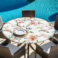 thumbnail image 6 of Pink Green Botanical Round Tablecloth, Fitted Table Cover with Elastic for 45"-54" Round Tables, Summer Watercolor Branch Flower Table Cloth Outdoor Indoor Dinning Party Waterproof Tablecloths, 6 of 7