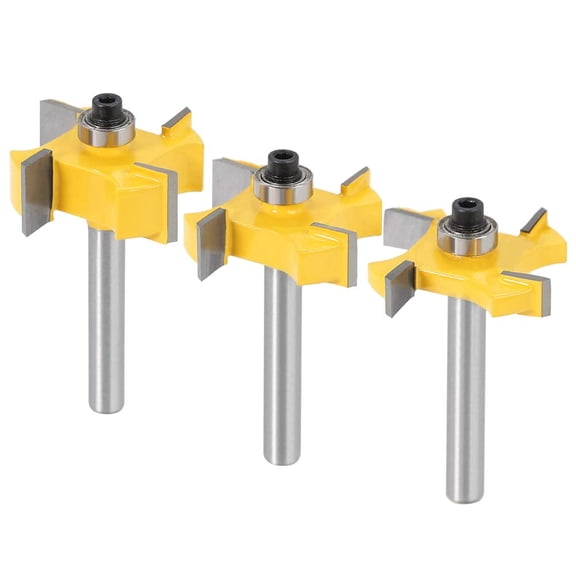 3Pcs 1/4 Inch Shank 4-Wings Rabbet Router Bit Set Slot Cutter with Bearings 1/4", 3/8", 1/2" Cutting Width Rabbeting Bits Wood Groove Milling Woodworking Tool