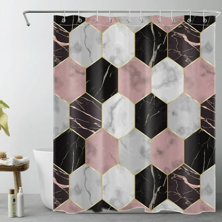 Pink and Black Marble Shower Curtain Decor,Modern Abstract Grey Marble Texture Geometric Shower Curtain for Bathroom 60X72 inch Polyester Fabric Bathroom Decoration Bath Curtains Hooks Included