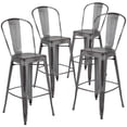 thumbnail image 1 of Commercial Grade 4 Pack 30" High Distressed Silver Gray Metal Indoor-Outdoor Barstool with Back, 1 of 9