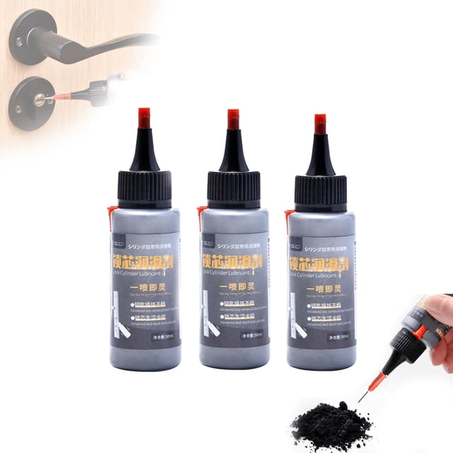 Graphite Lubricant Powder for Locks - Dry Lubricant with Precision Tip for Door Locks, Padlocks, Garage Doors & Tools, Dust-Free, Long-Lasting Formula, 50ml (3pcs)