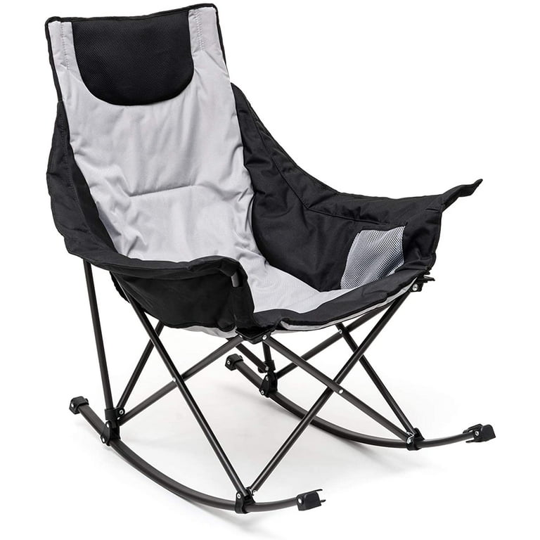 Oversized Heated Camping Chair Hot Seat Folding Rocking Camping Chairs with Luxury Padded Recliner Carry Bag 500 LBS Heavy Duty for
