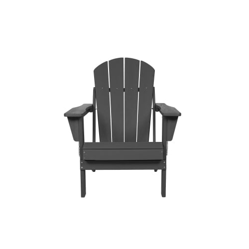 Auto Beyond Folding Adirondack Chair with Dual Cup Holders - HDPE All-Weather Outdoor Chairs, Wood-Like Patio Chair for Backyard, Camping, Pool & Fire Pit, Grey