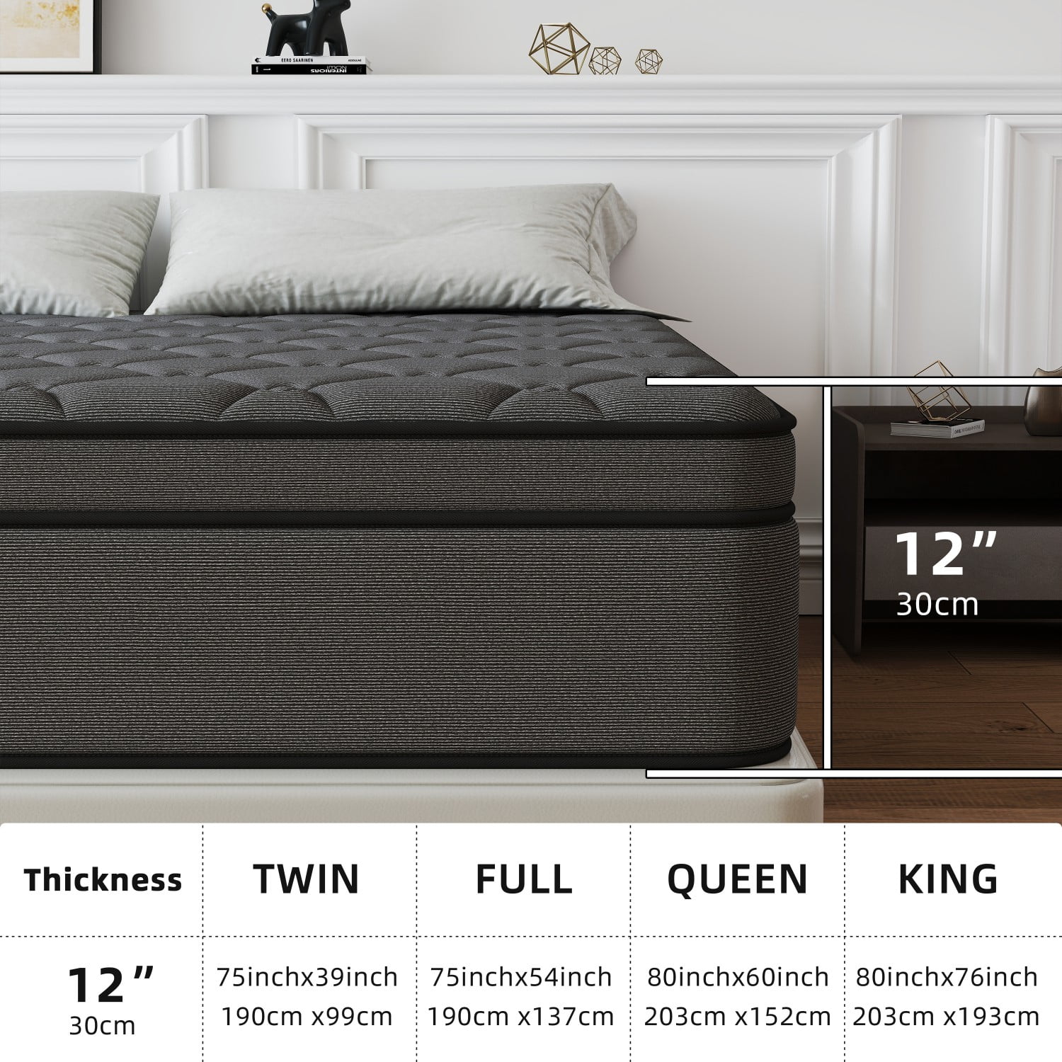 MEANDAROL 12 inch Twin Mattress, Memory Foam & Spring Hybrid Medium Comfort Twin Size in a Box,Adult