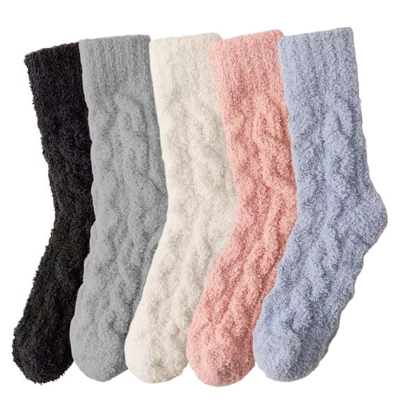 5 Pairs Fuzzy Slipper Socks Thick Fluffy Warm Winter Cozy Plush Soft Sleep Home Socks for Women Men