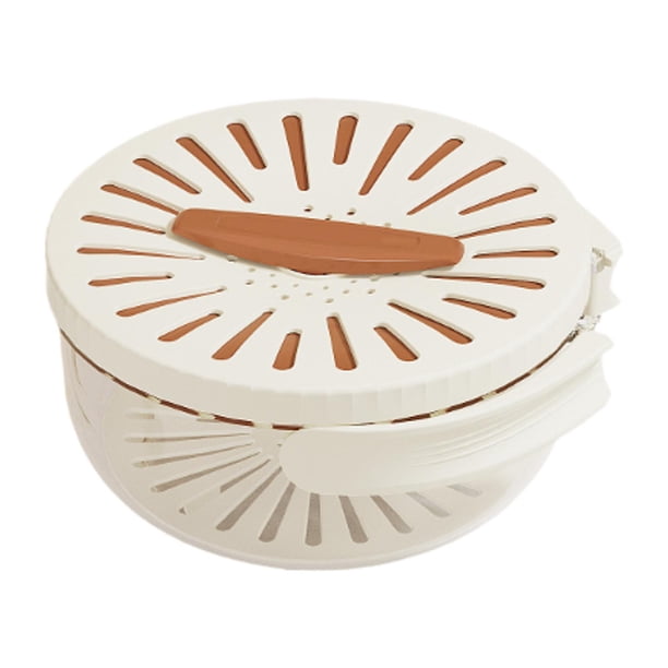 Colador de alimentos para cocina, cuenco con asa, portátil, con tapa para nevera Marrón