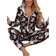 thumbnail image 5 of nvzhuang Women's Christmas Hooded Jumpsuit, Long Sleeve Zip Up V Neck Cartoon Print One Piece Pajamas, 5 of 7