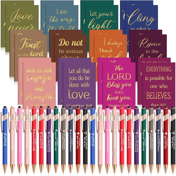 48 Pcs Bible Pens Notepads Gifts Set Ballpoint Pen Notebook Inspirational Quotes Christian Journal for Women Motivational (Simple Style)