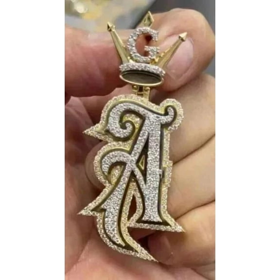 1.50Ct Round Cut Moissanite Couple Name Letter Pendant 14K Two-Tone Gold Plated