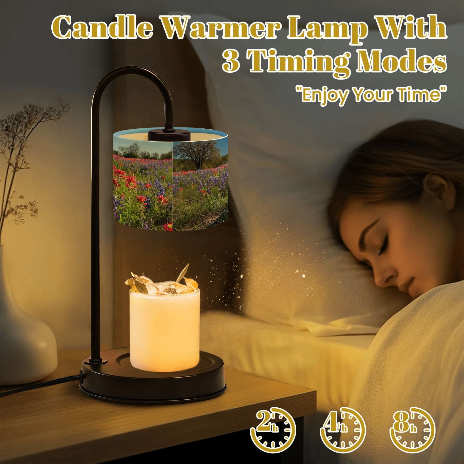 Candle Warmer Lamp with Timer Dimmer Bluebonnets Paintbrush wildflowers color Texas Hill Country Candle Lamp Warmer for Jar Candle with 4 Bulbs Gifts for Women House Warming Gifts