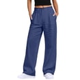 thumbnail image 2 of Favoffer Women Cotton Linen Wide Leg Pants Elastic Waist Front Button Pants Straight Tube Business Casual Slacks for Spring Daily, 2 of 6