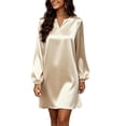 thumbnail image 2 of Lolmot Plus Size Satin A Line Dresses for Women Dressy Casual Long Puff Sleeve V Neck Mini Dress Flowy Fall Wedding Guest Dresses, 2 of 9