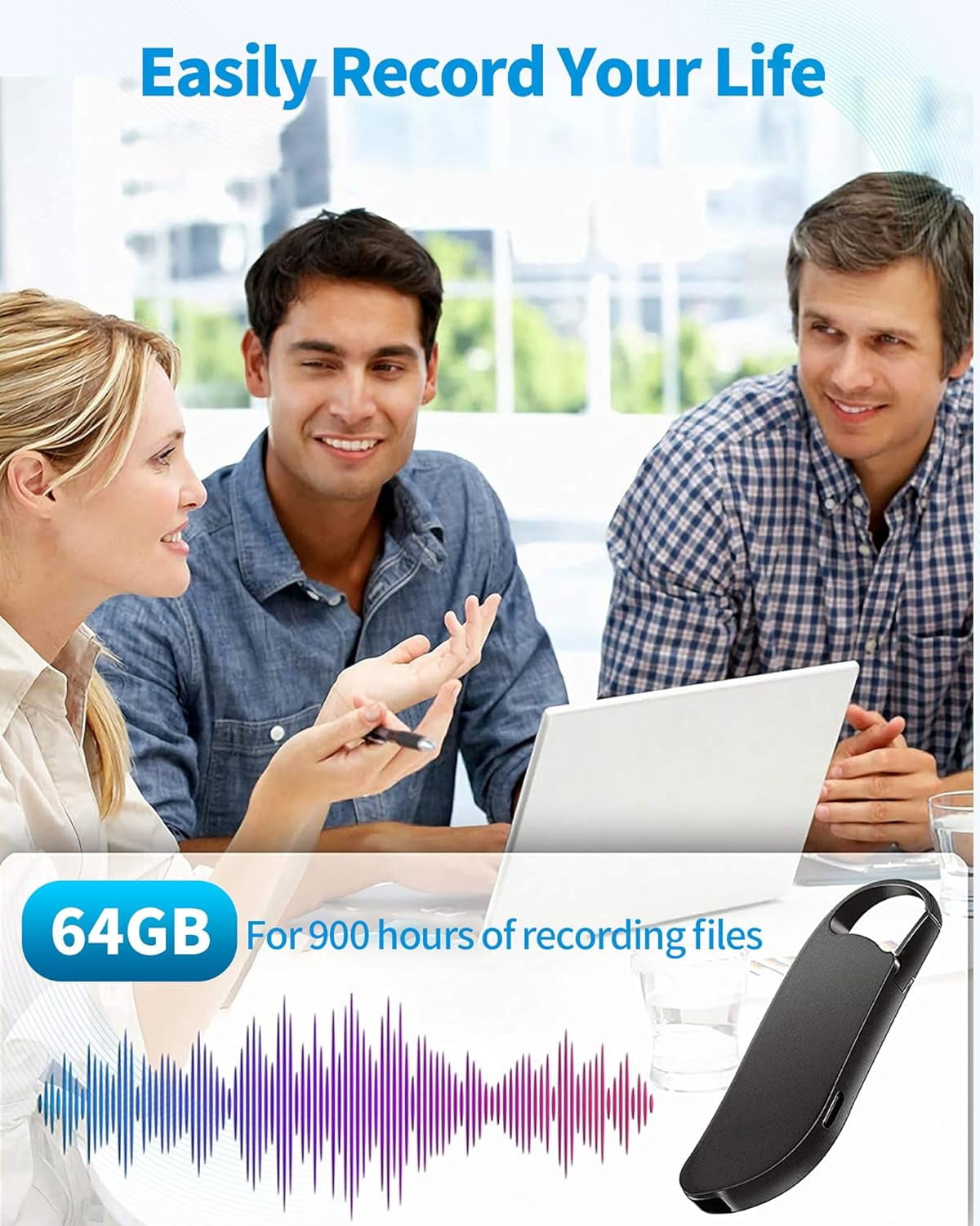 Vandlion 64GB Digital Voice Recorder, USB C Voice Activated Recorder with Noise Reduction for Lectures Meetings Interviews, 900 Hours Capacity, Metal Housing
