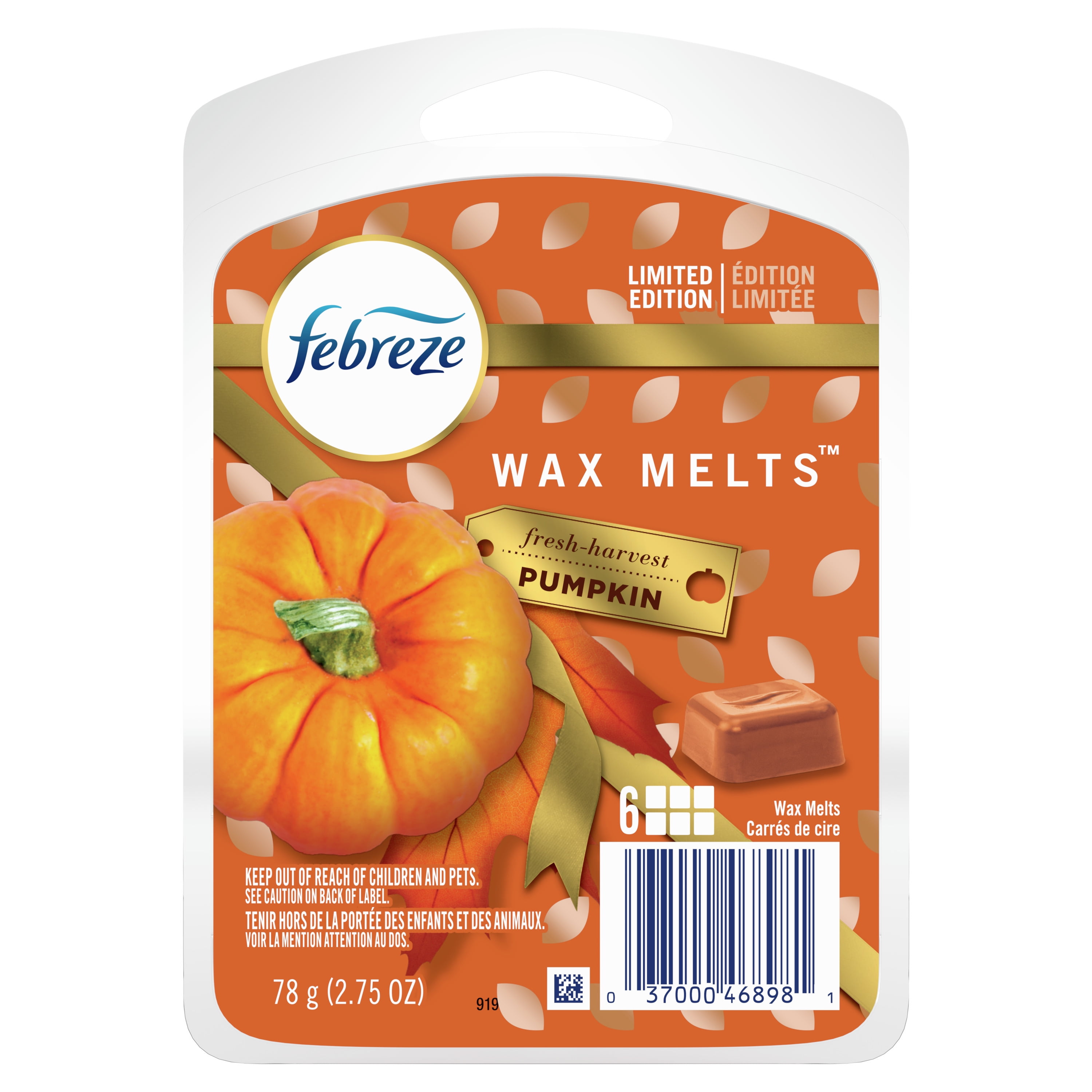 Febreze Odor-Fighting Wax Melts Refills, Fresh Harvest Pumpkin, 6 Ct 