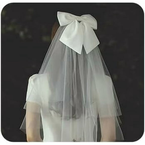 YooGuoGuo White Bow Veil Wedding Short Bridal Veil Simple Tulle veil Bachelorette Party Veil Bows Weeding Veil Bridal Accessories for Women and Brides