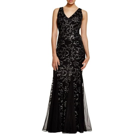 David Meister Gowns - David Meister Womens Metallic Mermaid Formal Dress Black 4