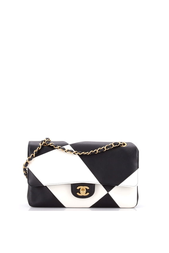 Pre-Owned Classic Double Flap Bag Geometric Patchwork Lambskin Medium By Rebag