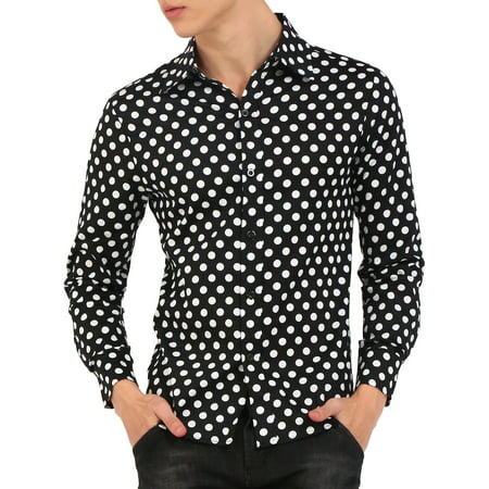 Men Polka Dots Button Down Slim Fit Dress Shirt - Walmart.com