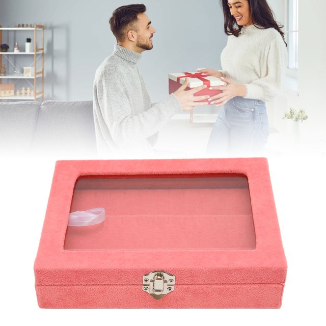 Présentoir à Couvercle Transparent avec Boucle de Verrouillage, Verre Anti-Poussière, Doublure Floquée, Rangement Soigné pour Collection de Bijoux Broche