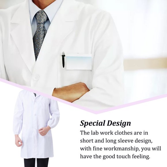 Laboratory Coat Buttons Multi Pocket Short Sleeve Pet Shop School Factory Work Clothes Internship Section Beautician Use Long Sleeve M